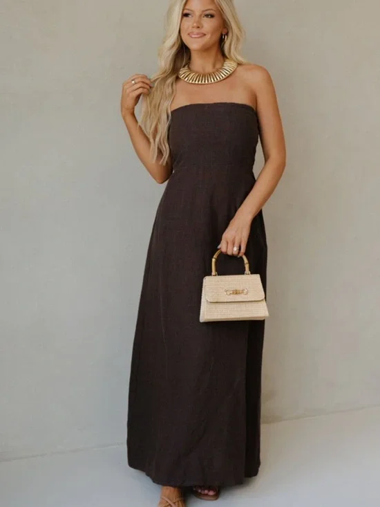 Strapless Maxi Dress in Dark Brown - Effortless Summer Staple - Picture 2 of 3